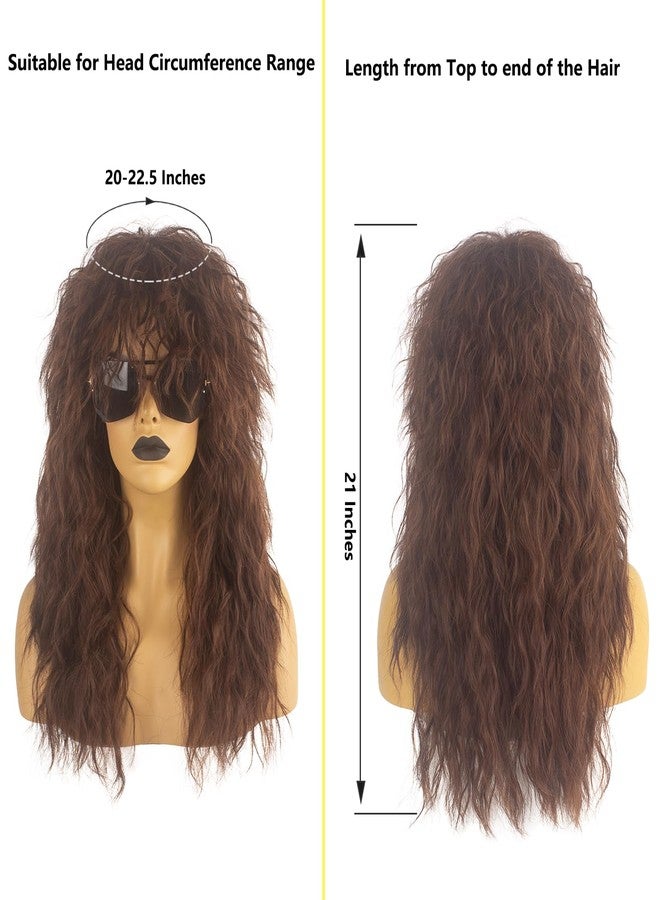 Askuang 80s Rock Mullet Wigs for Men and Women Long Brown Curly Wig 70s 80s Costumes for Men Women Halloween Cosplay Party Wigs - Image 2